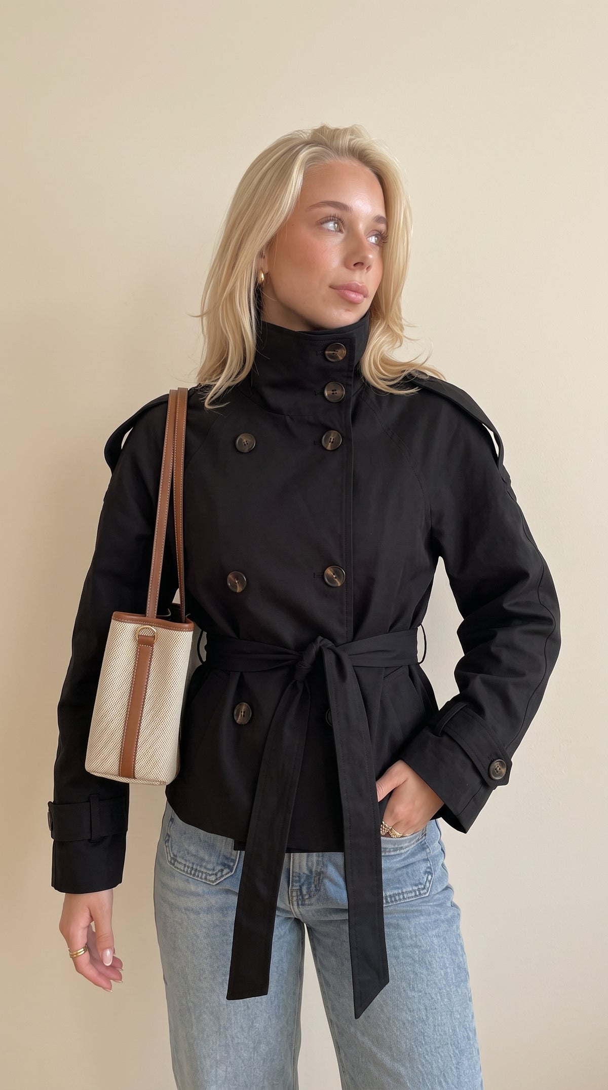 Vintage Double-Breasted Tie-Waist Trench Coat