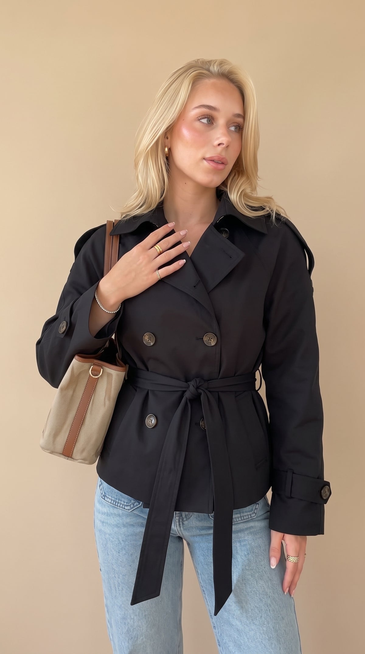 Vintage Double-Breasted Tie-Waist Trench Coat