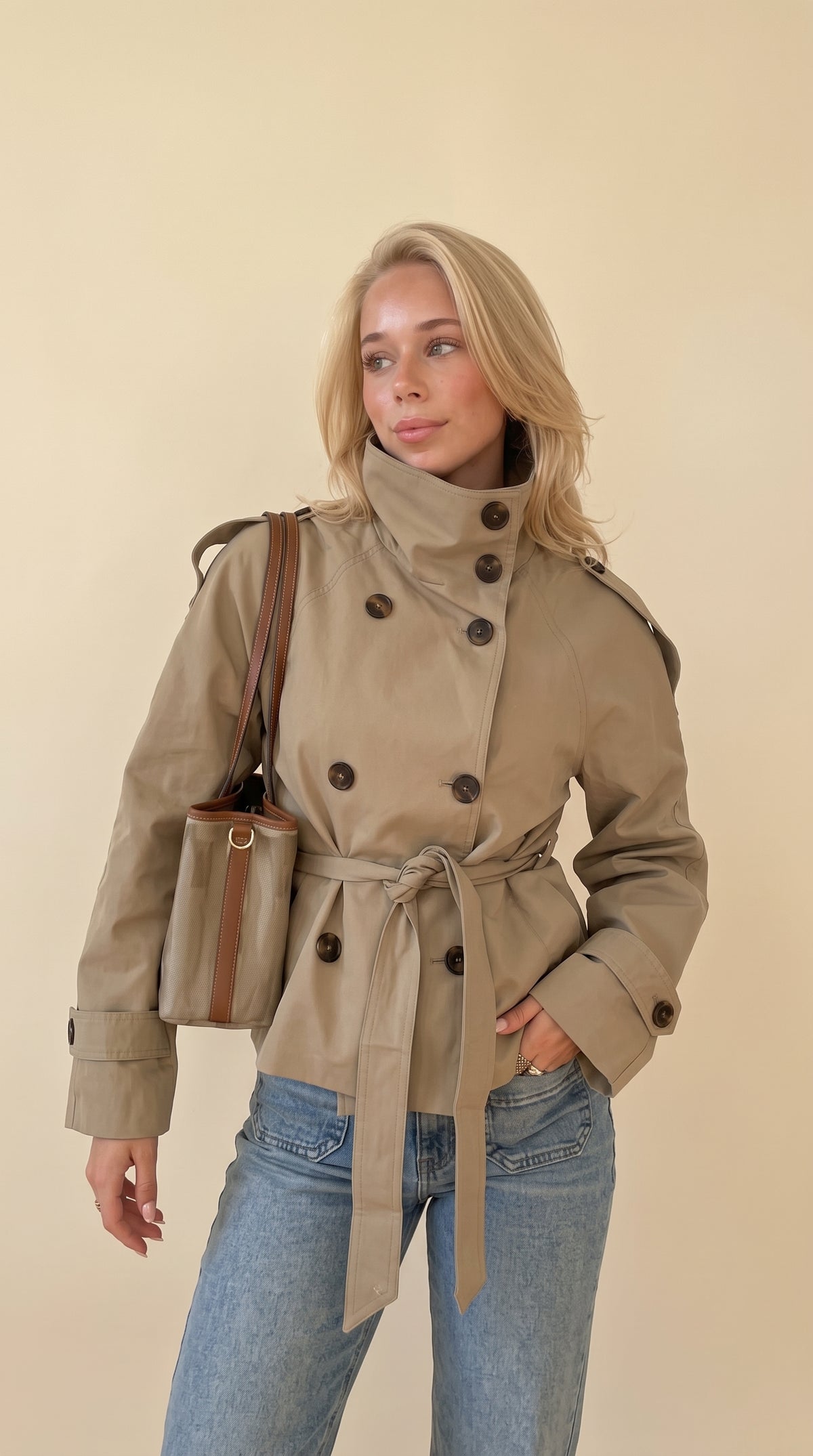 Vintage Double-Breasted Tie-Waist Trench Coat