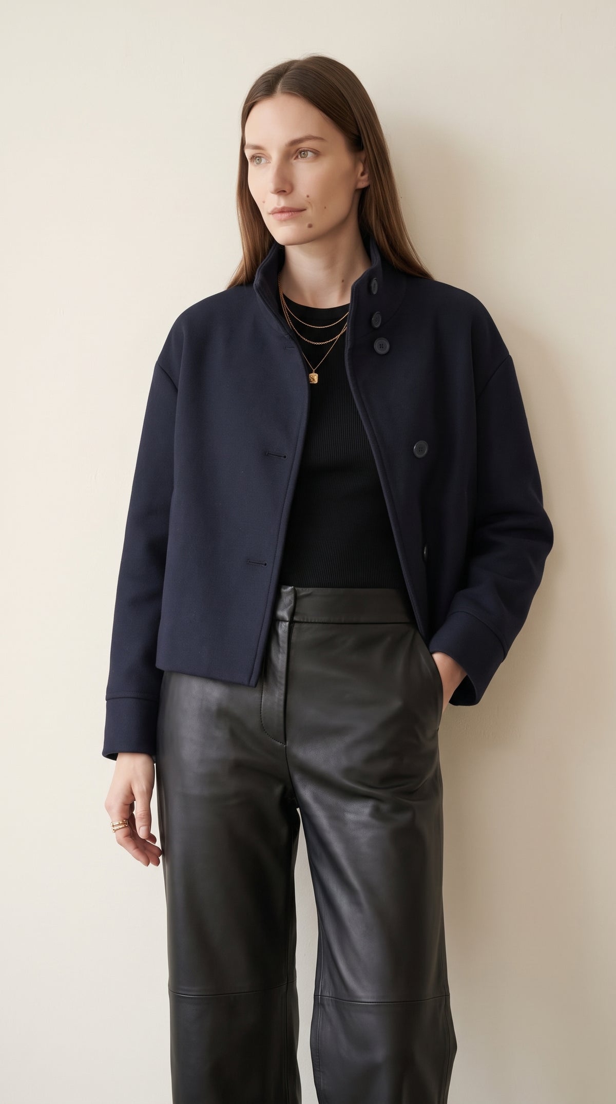 Short Stand-Collar Single-Breasted Elegant Woolen Coat
