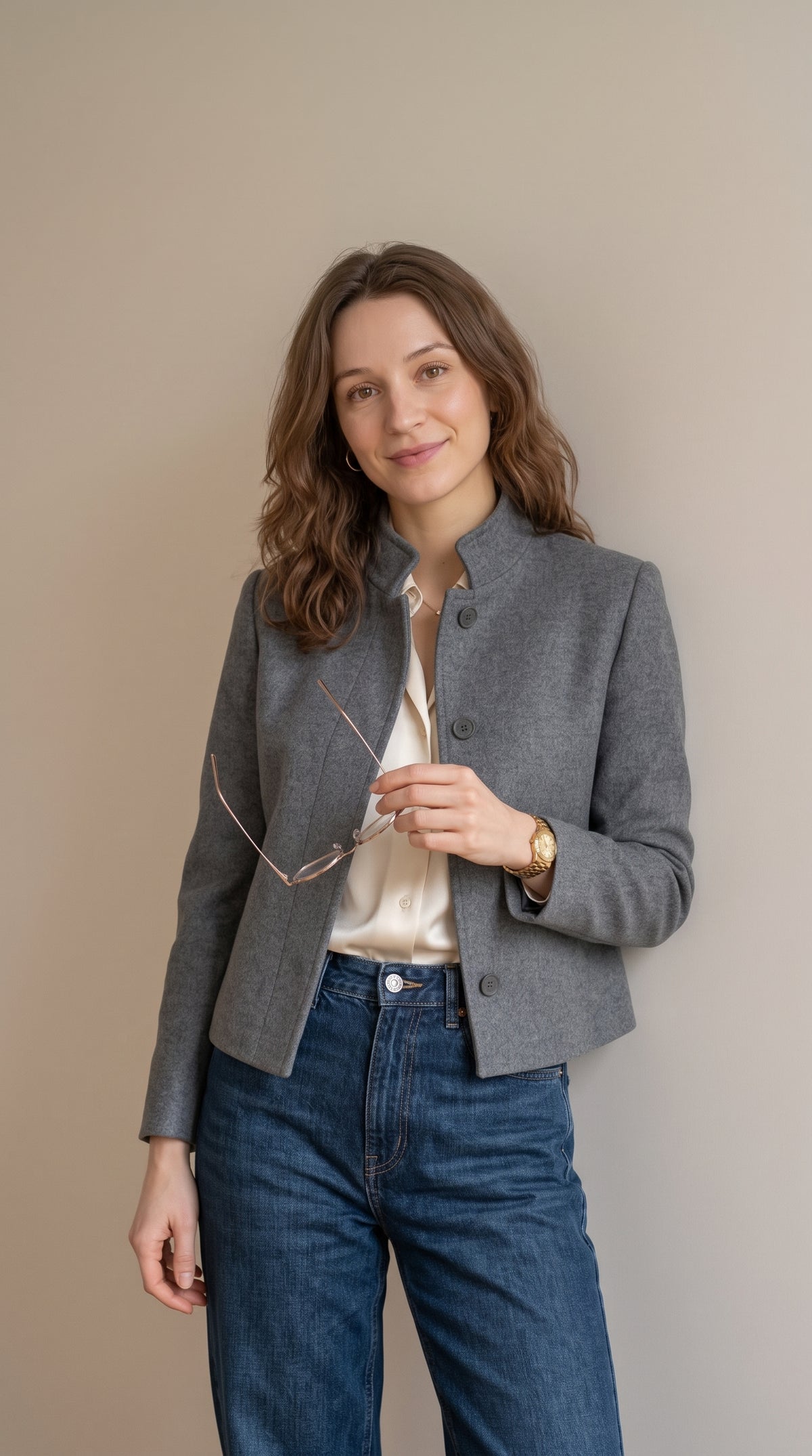 Short Stand-Collar Single-Breasted Elegant Woolen Coat