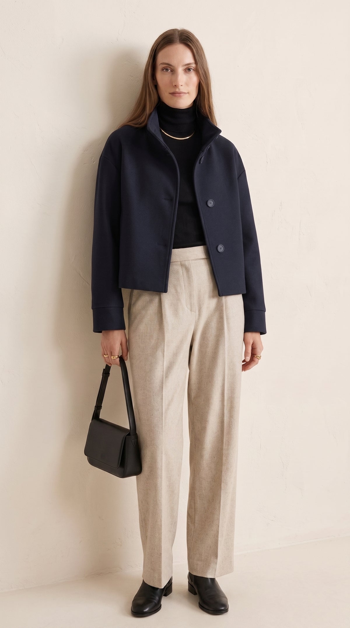 Short Stand-Collar Single-Breasted Elegant Woolen Coat