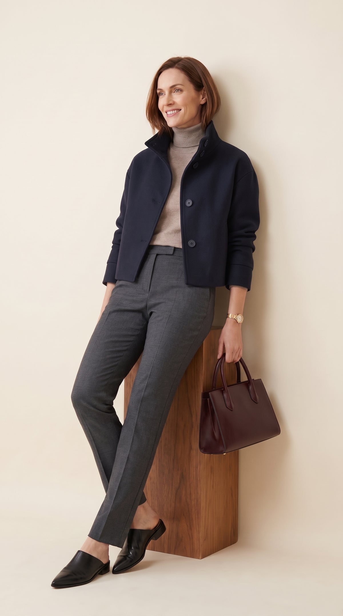 Short Stand-Collar Single-Breasted Elegant Woolen Coat