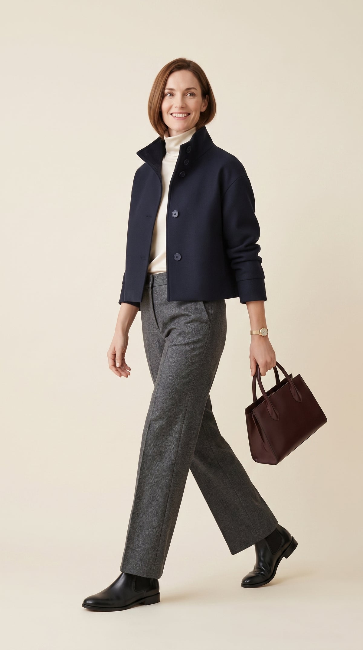 Short Stand-Collar Single-Breasted Elegant Woolen Coat