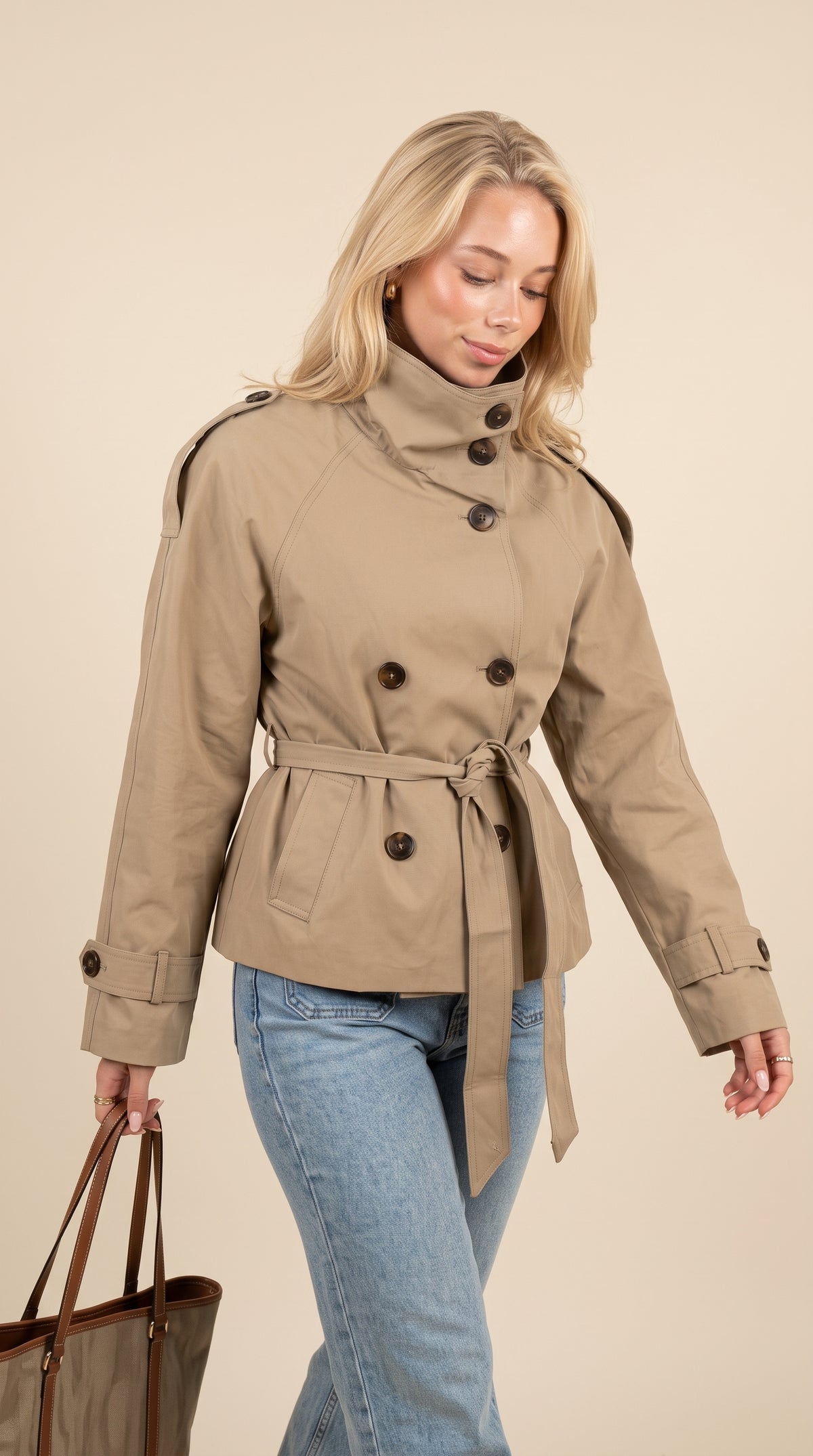 Vintage Double-Breasted Tie-Waist Trench Coat