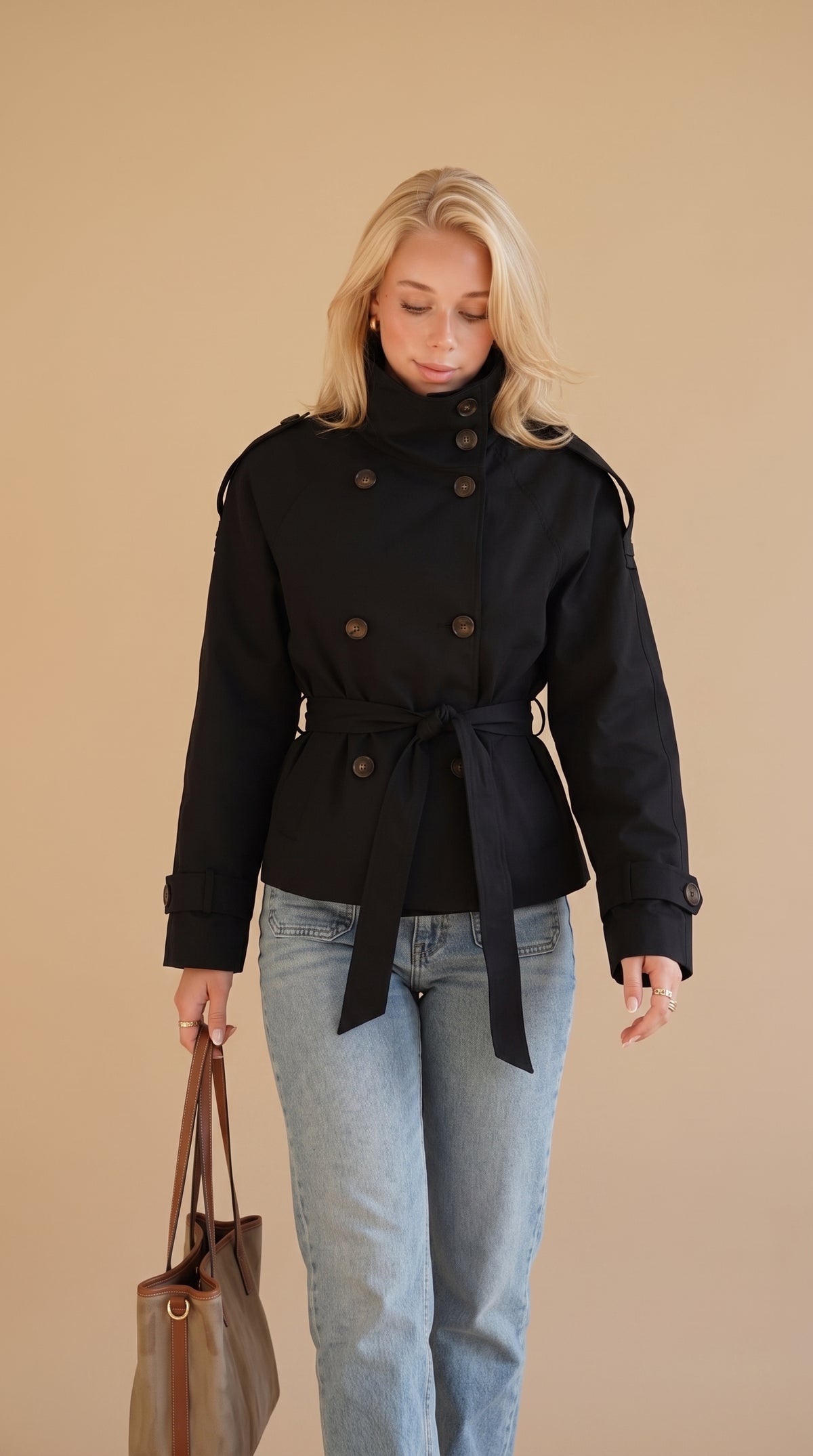 Vintage Double-Breasted Tie-Waist Trench Coat
