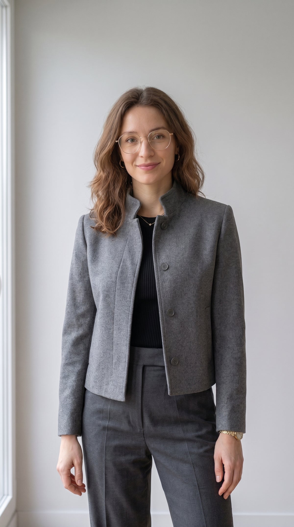 Short Stand-Collar Single-Breasted Elegant Woolen Coat